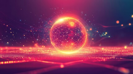 Digital sphere networking glowing data spreading across surface