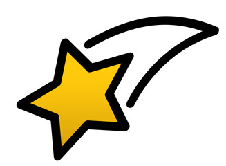 Isolated golden star with five points on a black background in the lower left corner of the image