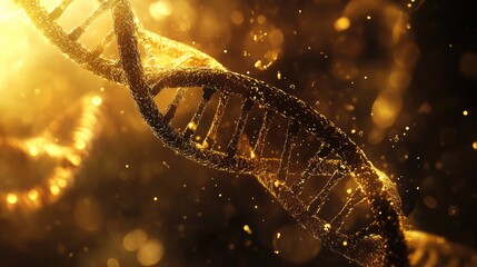 Golden dna helix structure representing science and genetics