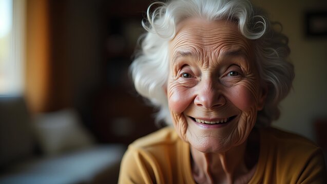 an old granny looking at camera with a warm and gentle smile