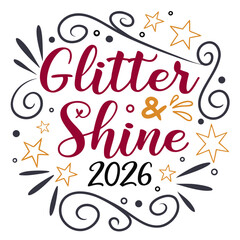 Glitter and shine 2026 with stars and swirls isolated on elegant design for new years eve or any celebration, adding sparkle and joy to the event