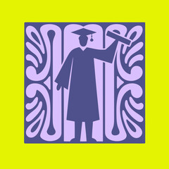 A graduate in cap and gown silhouette stands proudly within an ornate frame, symbolizing achievement and the culmination of academic endeavors