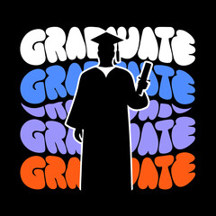 A graduate in cap and gown silhouette stands proudly amidst a vibrant retrostyle backdrop, symbolizing achievement and the culmination of academic endeavors