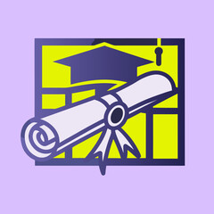 Illustration of a graduation cap and diploma scroll, symbolizing academic achievement, educational success, and the attainment of a degree or certification