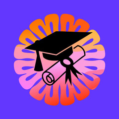 A graduation cap and diploma set against a vibrant floral background, symbolizing academic achievement and celebration of educational milestones