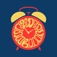 Time to celebrate a retroinspired alarm clock with a groovy font reminds us that its time to party and welcome the new year on a dark blue background