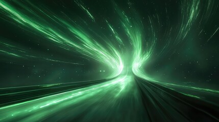 Fototapeta premium Green abstract light speed journey through wormhole tunnel