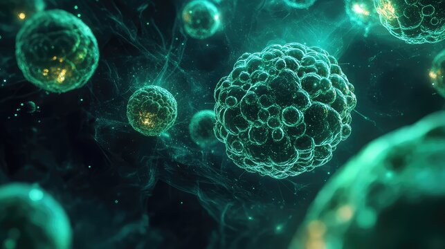 Microscopic view of cells dividing and multiplying