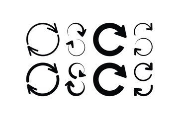 Collection of circular and curved arrows in black and white