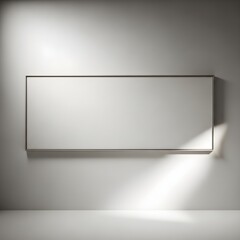 Empty minimalist white framed screen on gray wall with light