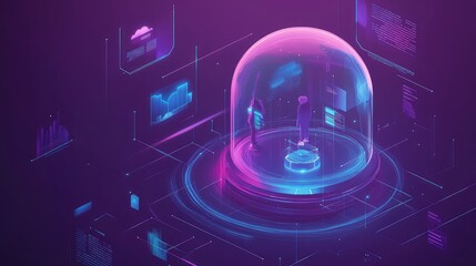 Business people interacting in futuristic virtual reality metaverse