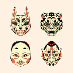 Japanese mask set vector design vector illustration