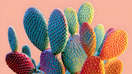 Neon cactus art design with vibrant colors and blue hue for creative decor