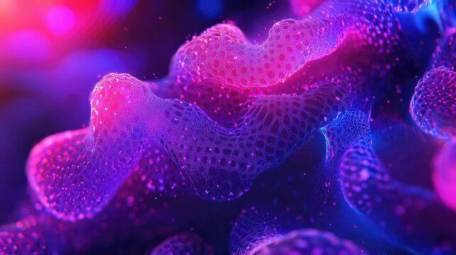 Glowing cellular network forming an organic abstract structure