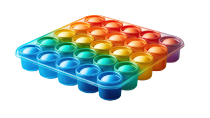 A colorful group of plastic bottles and caps, including blue and green, arranged like an art palette for recycle design