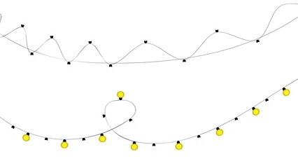 Abstract bezier curves with nodes and yellow light bulbs on path isolated on transparent background