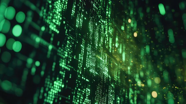 Digital data flowing on a cybernetic matrix background