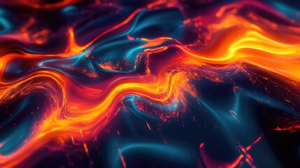 Liquid lava flowing with glowing blue and orange energy