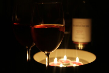 Romantic dinner with candlelight and wonderful wine