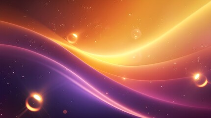 Abstract background wallpaper with orange purple gradient waves and glowing spheres for desktop and design