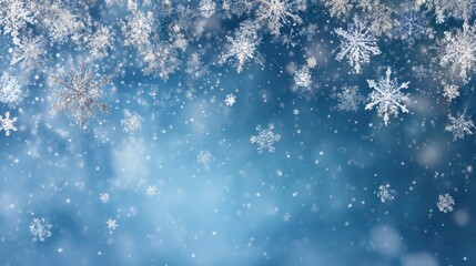 christmas blue background with snow snowflakes falling winter scene festive backdrop holiday theme