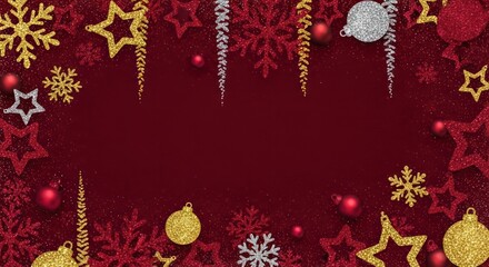 Christmas decorations on a red background. The festive concept of holiday cheer and celebration.