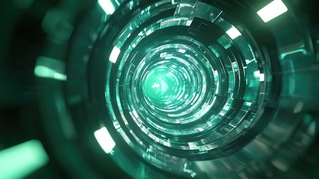 Futuristic abstract technology tunnel creating glowing light vortex - Powered by Adobe