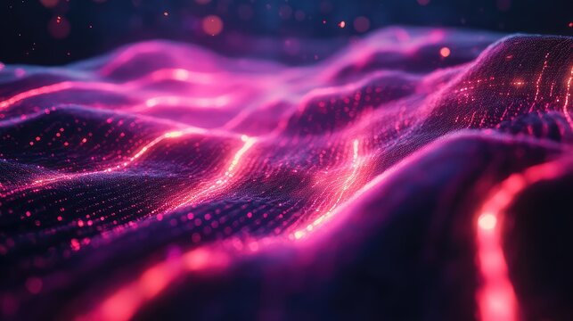 Digital data waves flowing network connections pulsating particles - Powered by Adobe