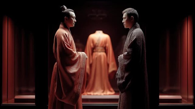 Tang Dynasty officials confront and gaze at the dragon robe