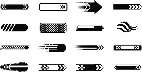 Collection of speeding arrows and racing stripes graphic elements for sports and automotive design