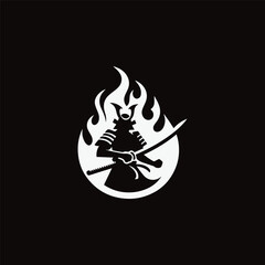 Silhouette Samurai On Flame Logo
