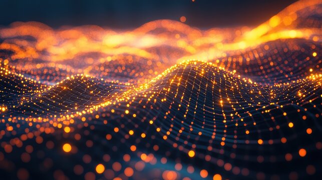Glowing digital data analyzing network connection waves