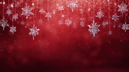 festive red snowflake cascade glowing holiday backdrop banner copy space winter design