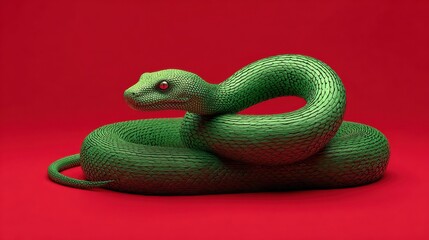 Fototapeta premium green wooden snake on red background chinese new year 2025 concept 