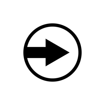 Right arrow icon in a black circle, indicating direction, next, forward, play, or continue action on a clean white background.