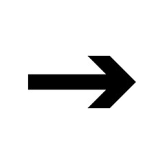 Rightward pointing black arrow symbol on a clean white background, representing direction, navigation, and progression, ideal for web design.