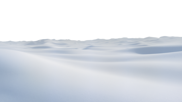 Snow-covered rolling hills under a pale sky, minimalist winter landscape evoking calm isolation and serene atmosphere. transparent background.