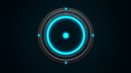 High-tech glowing blue circle with futuristic HUD elements and digital light effects on a dark background