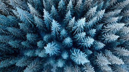 Captivating aerial view of a snow-covered dense winter forest