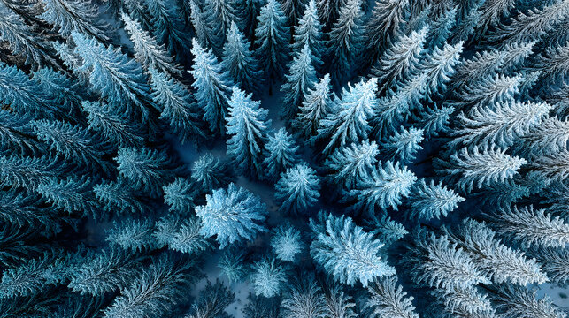 Captivating aerial view of a snow-covered dense winter forest