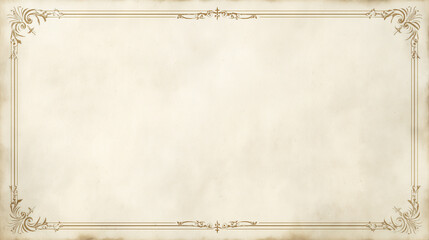Vintage blank certificate background with ornate gold decorative border on aged parchment paper texture.