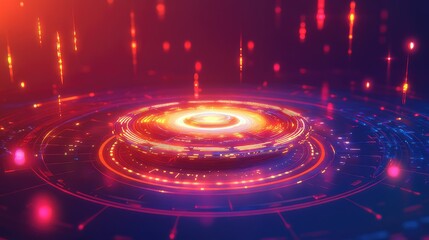 Digital technology platform transmitting data with glowing light trails