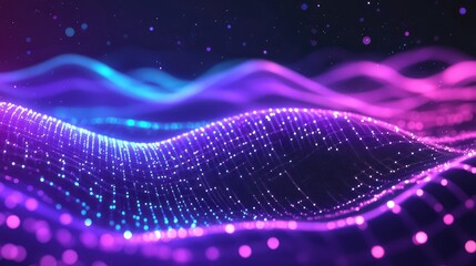 Digital data waves moving on abstract particle background