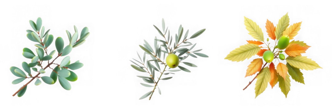 Botanical Illustration of Olive Branches with Green Olives and Leaves.