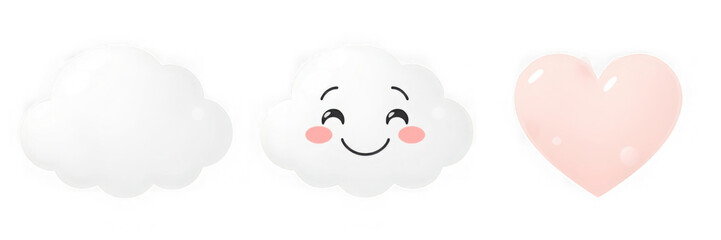 Adorable Cloud Characters and a Heart Shape Illustration.