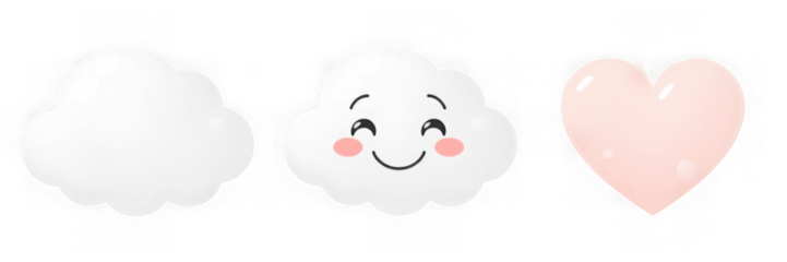 Adorable Cloud Characters and a Heart Shape Illustration.