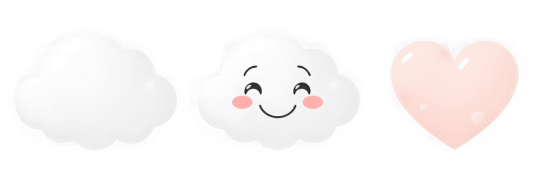 Adorable Cloud Characters and a Heart Shape Illustration.
