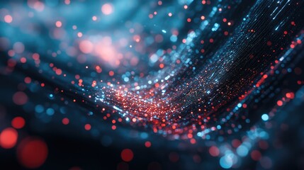 Abstract digital data stream networking particles forming a wave