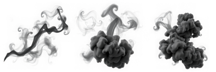 Three plumes of dark ink swirling in clear water.