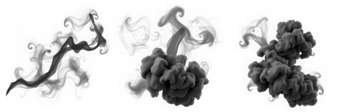 Three plumes of dark ink swirling in clear water.